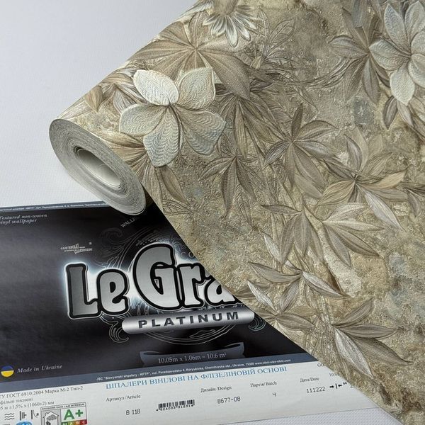 Обои виниловые на флизелиновой основе LeGrand Platinum 8677-08 Эльвира (1.06 х 10 м), золотистые цветы 8677-08 фото