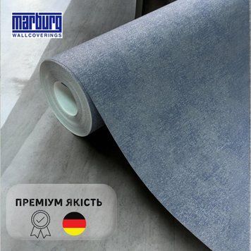 Шпалери вінілові флізелінові ширина 1.06 Marburg сині однотонні для спальні, коридору, кухні, дитячої 1032376 фото