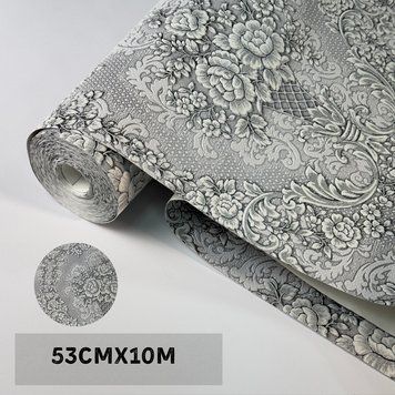 Шпалери вінілові 53 см сірі квіти на паперовій основі 5766-10 10 м Слов'янські шпалери для спальні, коридору, кухні, залу 5766-10 фото