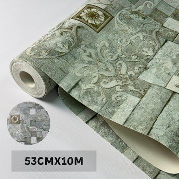 Зелені півметрові вінілові шпалери плитка на паперовій основі миючі для кухні, коридору 5792-04, 10 м*0,53 5792-04 фото